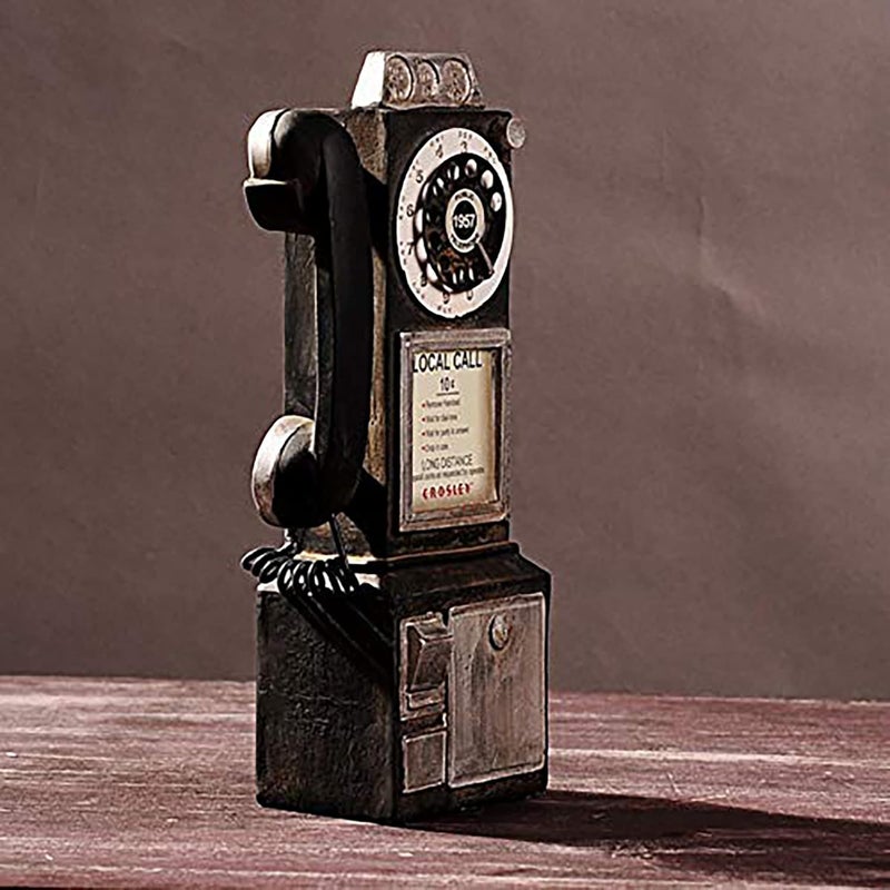 Linmeng Retro Telephones Ornament,Wall Mounted Vintage Rotate Classic Look Dial Pay Phone Model Decoration,Antique Rotary Dial Coin Payphone Ornament Wall Decor-12.5 * 7 * 30CM (Black) - Image 3
